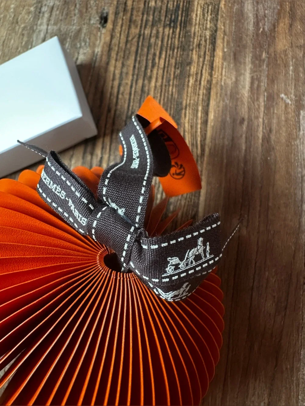 Hermes Orange Paper Ornament with Branded Ribbon